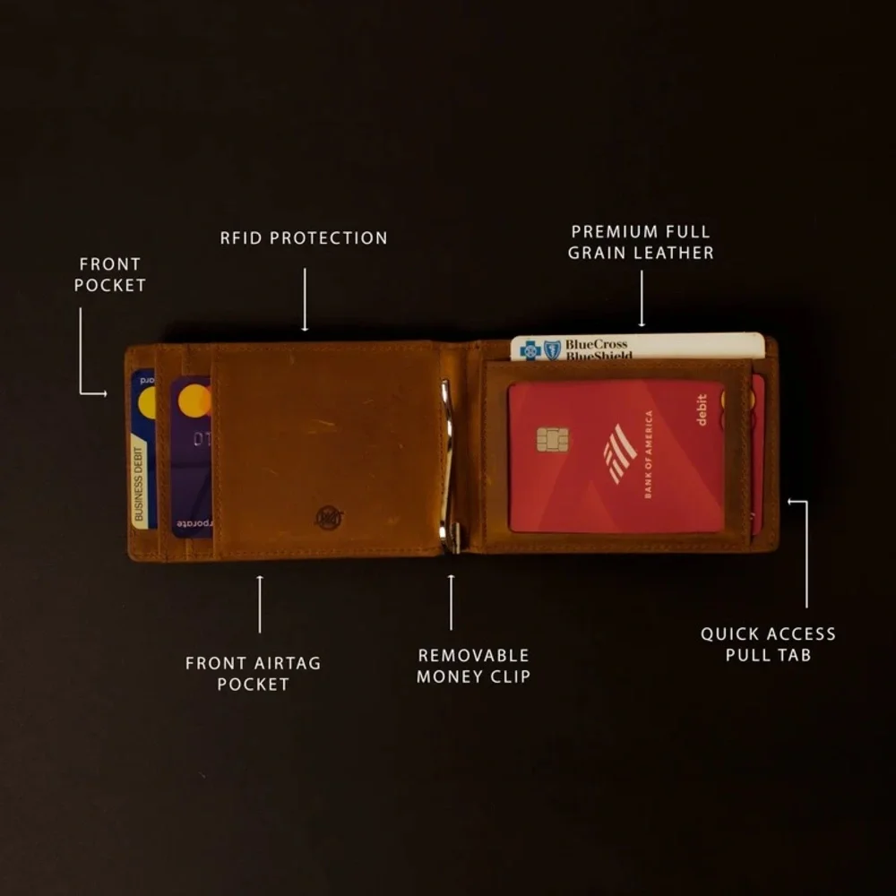 Brown Leather Wallet with Airtag Holder